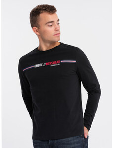 Ombre Clothing Pánské tričko s potiskem a dlouhým rukávem - černé V1 OM-LSPT-0119