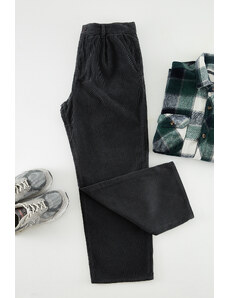 Trendyol Limited Edition Anthracite Wideleg Velvet Trousers