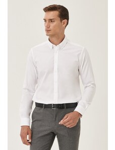 ALTINYILDIZ CLASSICS Men's White Non-iron Non-iron Slim Fit Slim-Fit 100% Cotton Buttoned Collar Shirt.