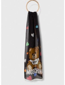 Šála z hedvábné směsi Moschino černá barva, M3070 3322