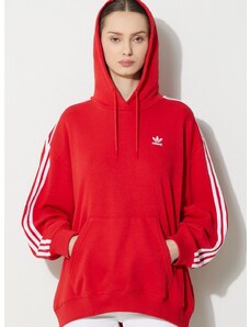 Mikina adidas Originals 3-Stripes Hoodie OS dámská, červená barva, s kapucí, s aplikací, IN8397