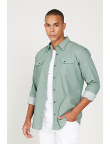 AC&Co / Altınyıldız Classics Men's Green Slim Fit Slim Fit Classic Collar Cotton Shirt