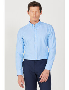 AC&Co / Altınyıldız Classics Men's Blue Buttoned Collar Easy to Iron Cotton Slim Fit Slim Fit Oxford Shirt