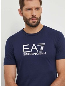 Bavlněné tričko EA7 Emporio Armani tmavomodrá barva, s aplikací