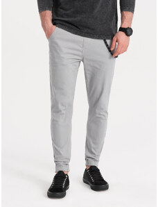 Ombre Clothing Pánské látkové kalhoty JOGGERS s ozdobnou šňůrkou - světle šedé V2 P908
