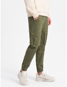 Ombre Clothing Pánské kalhoty JOGGERS s cargo kapsami - olivové V18 P886