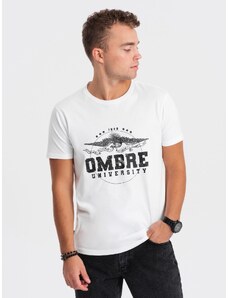 Ombre Clothing Pánské bavlněné tričko s vojenským potiskem - bílé V3 OM-TSPT-0164