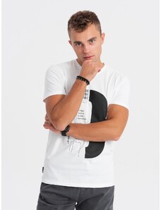 Ombre Clothing Pánské bavlněné tričko s potiskem - bílé V1 OM-TSPT-0166