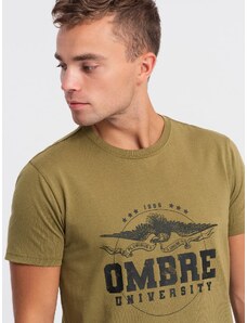 Ombre Clothing Pánské bavlněné tričko s vojenským potiskem - khaki V2 OM-TSPT-0164