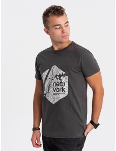 Ombre Clothing Pánské bavlněné tričko s potiskem map - grafitové V1 OM-TSPT-0169