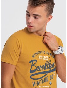 Ombre Clothing Pánské bavlněné tričko s potiskem - hořčicové V1 OM-TSPT-0168