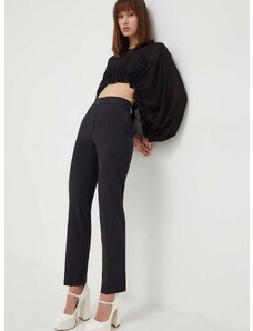 Vlněné kalhoty MSGM černá barva, jednoduché, high waist