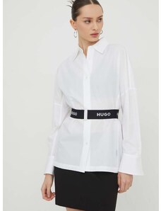 Košile HUGO dámská, bílá barva, relaxed, s klasickým límcem