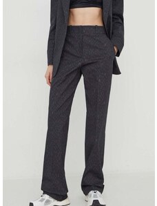 Kalhoty HUGO dámské, šedá barva, jednoduché, high waist, 50509164
