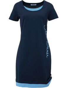 bonprix Úpletové šaty s potiskem, krátký rukáv Modrá
