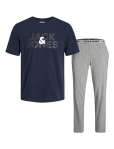 JACK & JONES Pyžamo dlouhé 'ULA' námořnická modř / šedý melír / bílá