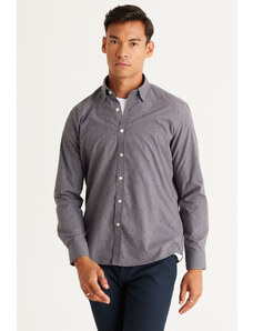 AC&Co / Altınyıldız Classics Men's Navy Blue Slim Fit Slim Fit Shirt with Hidden Buttons Collar Patterned