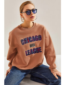 Bianco Lucci Women's Chicago Printed Three Thread Raised Sweatshirt