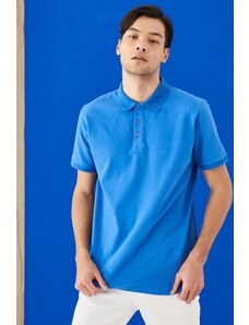 ALTINYILDIZ CLASSICS Pánské královsky modré 100% bavlněné rolovací límec slim fit slim fit polo neck tričko s krátkým rukávem.