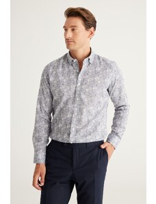 AC&Co / Altınyıldız Classics Men's Navy Blue Slim Fit Slim Fit Slim Fit Collar Hidden Buttons Collar Cotton Shirt