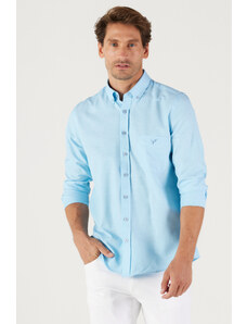 AC&Co / Altınyıldız Classics Men's Light Blue Slim Fit Slim Fit Button-down Collar Cotton Oxford Shirt with Pocket.