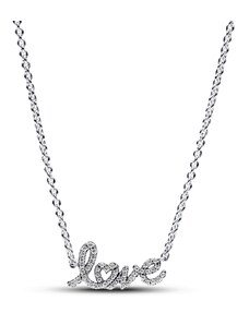 PANDORA náhrdelník Třpytivé ručně psané slovo Love