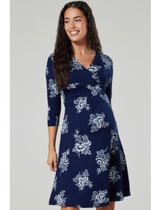 Těhotenské a kojící šaty Happy Mama tmavě modré s bílými květy