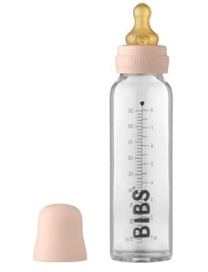 Skleněná antikoliková lahvička BIBS - 225 ml s kaučukovou savičkou vel. S, pudrově růžová
