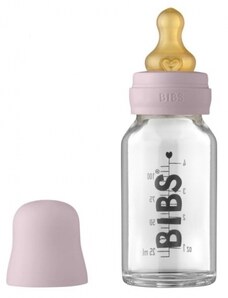 Skleněná antikoliková lahvička BIBS - 110 ml s kaučukovou savičkou vel. S, lila