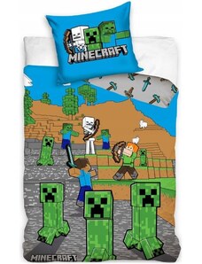 Carbotex Bavlněné ložní povlečení Minecraft - motiv Time to Mine - 100% bavlna - 70 x 90 cm + 140 x 200 cm