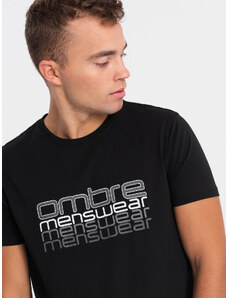 Ombre Clothing Pánské bavlněné tričko s potiskem - černé V3 OM-TSPT-0160