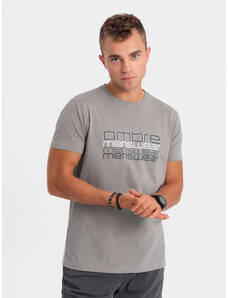 Ombre Clothing Pánské bavlněné tričko s potiskem - šedé V2 OM-TSPT-0160