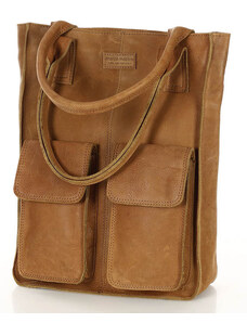 Kožená kabelka s kapsami shopper MARCO Kabelky od Hraběnky; velbloud