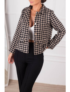 armonika Women's Beige Houndstooth Pattern Pocket Flap Jacket