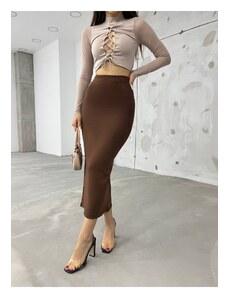 BİKELİFE Women's Brown Lycra Long Pencil Skirt