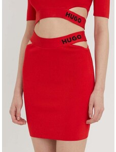 Sukně HUGO červená barva, mini, pouzdrová