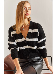 Bianco Lucci Women's Three-Button Striped Knitwear Cardigan