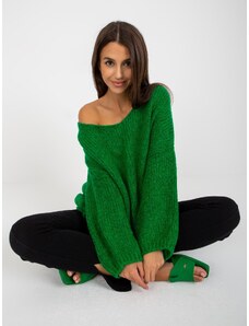 Fashionhunters Zelený oversize svetr RUE PARIS s širokými rukávy