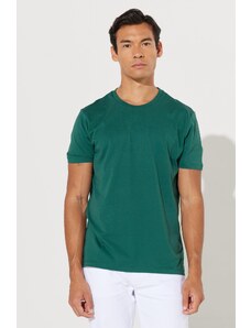 AC&Co / Altınyıldız Classics Pánské tmavě zelené slim fit slim fit tričko s krátkým rukávem ze 100% bavlny s kulatým výstřihem.