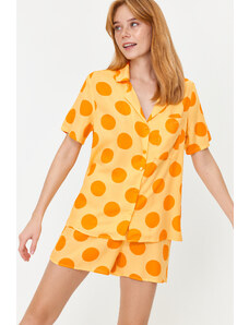 Trendyol Yellow Multi Color Polka Dot Viscose Shirt-Short Woven Pajamas Set