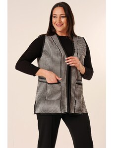 By Saygı Zigzag Patterned Plus Size Knitwear Vest with Pockets