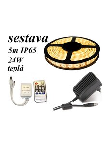 ECOLIGHT LED pásek - 5m - 60LED/m - 4,8W/m - IP65 - 1600Lm - teplá bílá + stmívač IR + zdroj - SADA