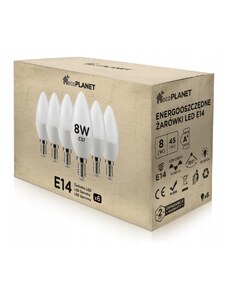 ecoPLANET 6x LED žárovka E14 svíčka 8W 700lm - studená bílá