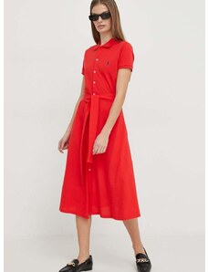 Šaty Polo Ralph Lauren červená barva, midi
