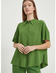 Košile United Colors of Benetton dámská, zelená barva, relaxed, s klasickým límcem