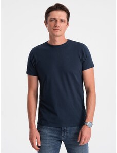 Ombre Clothing Pánské klasické bavlněné tričko BASIC - tmavě modré V2 OM-TSBS-0146