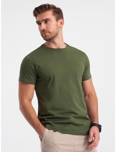 Ombre Clothing Pánské klasické bavlněné tričko BASIC - olivové V4 OM-TSBS-0146