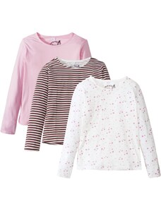 bonprix Dívčí triko s dlouhým rukávem (3 ks v balení) Růžová