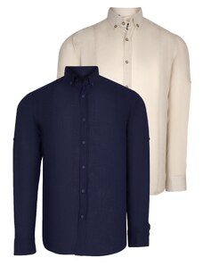 DOUBLE SET G721 DEWBERRY MEN'S SHIRT-NAVY-BEIGE