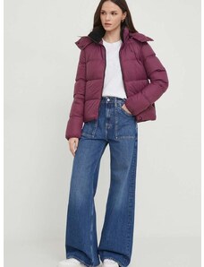 Péřová bunda Calvin Klein Jeans dámská, červená barva, zimní